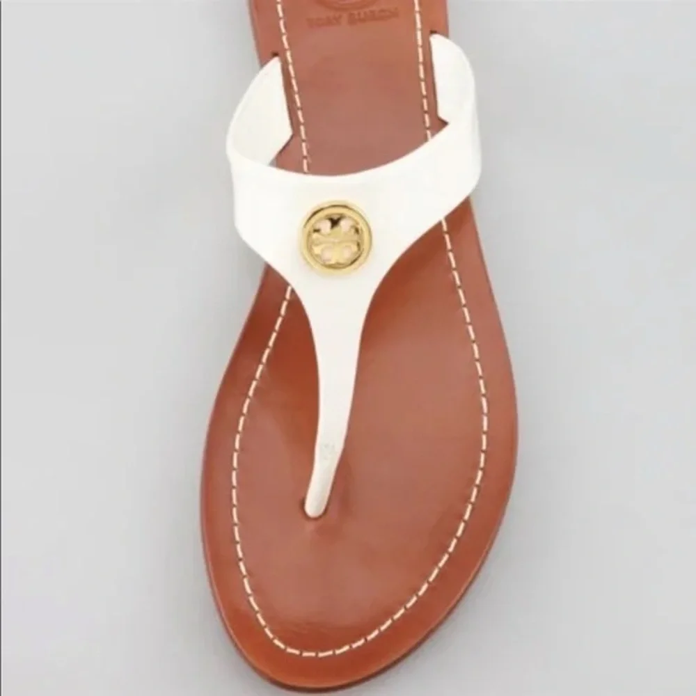 Tory Burch Cameron Ivory Wedge Sandals Size 5 - Picture 2 of 15